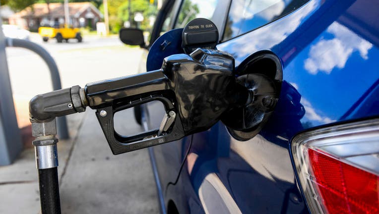 FILE - The fuel nozzle in a car at a gasoline pump at the Citgo gas station on Lancaster Ave in Reading, Pennsylvania, on Sept. 20, 2021. (Photo by Ben Hasty/MediaNews Group/Reading Eagle via Getty Images)
