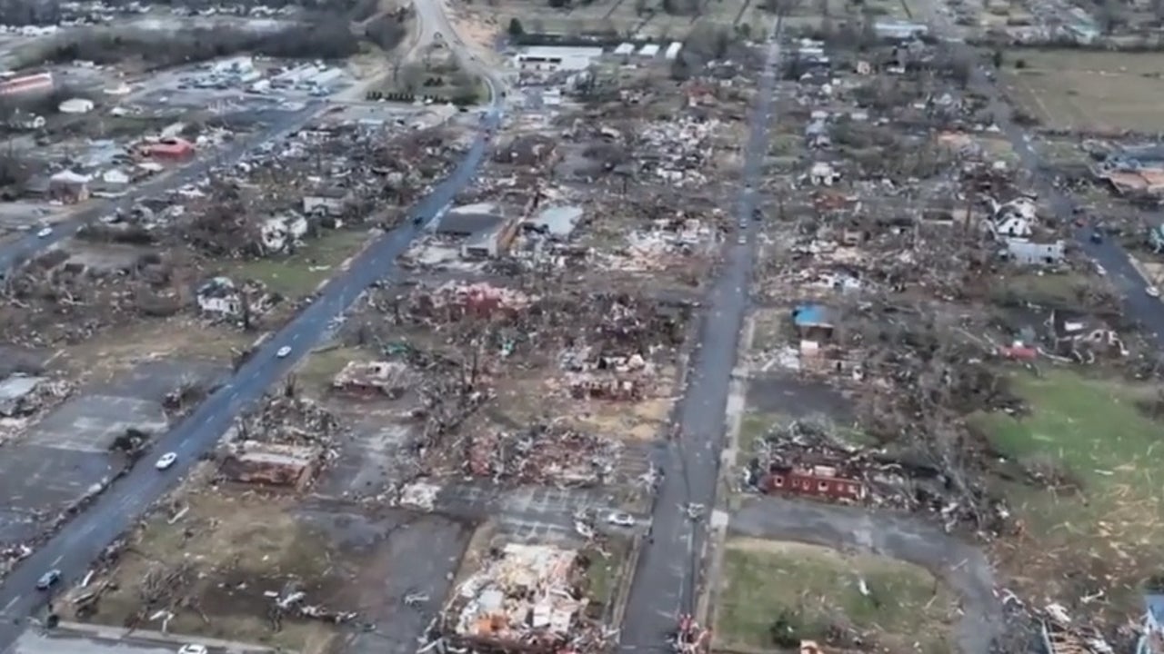 Aerial footage shows devastating tornado aftermath in Kentucky