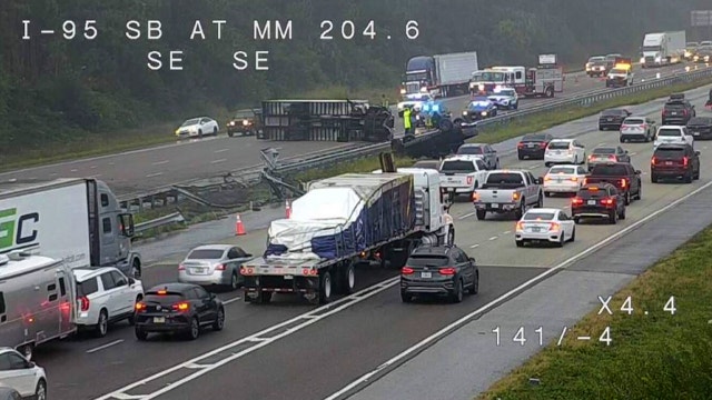Overturned semi-truck blocks NB lanes of I-95 in Brevard County