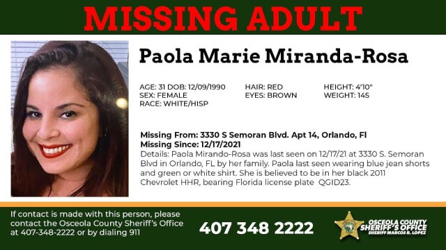 Search for missing Osceola County woman leads investigators to Wekiwa Springs State Park