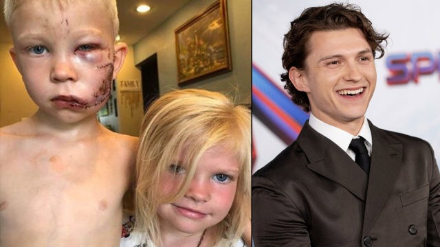 Boy who saved sister from dog attack meets Tom Holland on Spider-Man set