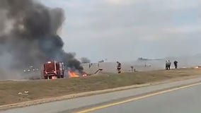 NC plane crash: Pilot dies after airplane crashes into tractor-trailer on I-85