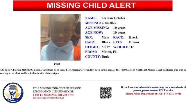 Florida Missing Child Alert issued for 10-year-old boy from Dade County