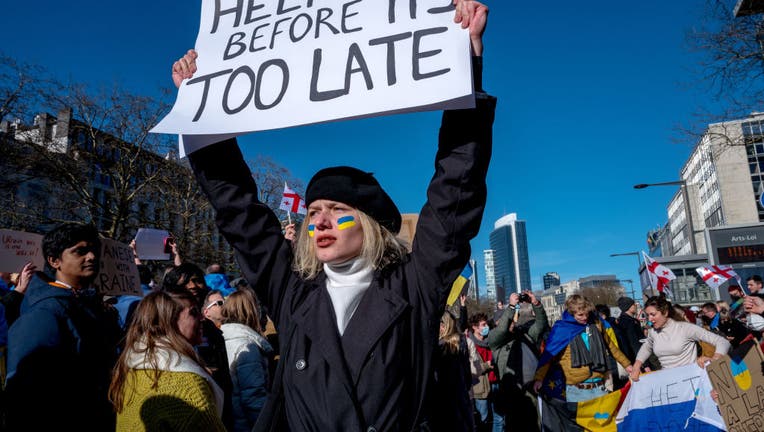 Protestors In Belgium Rally For Ukraine After Armed Russian Invasion