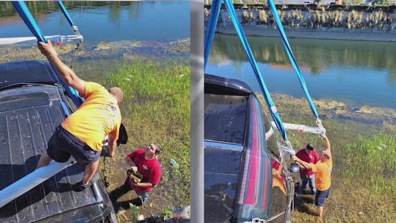 Restaurant employees help rescue children after SUV crashes into pond
