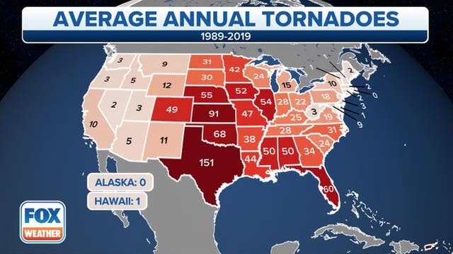 This is how many tornadoes every state records in an average year