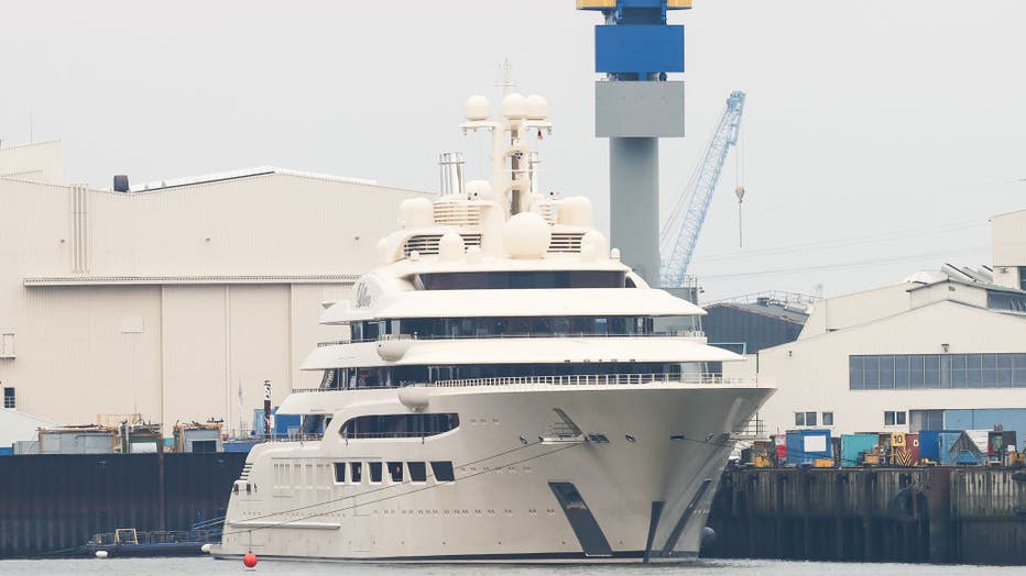Luxury yacht Dilbar in the port of Hamburg
