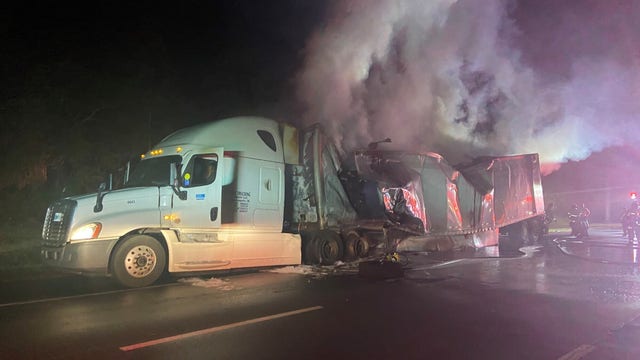 Semi-truck hauling cocoa catches fire on I-95 in Volusia County, FHP says