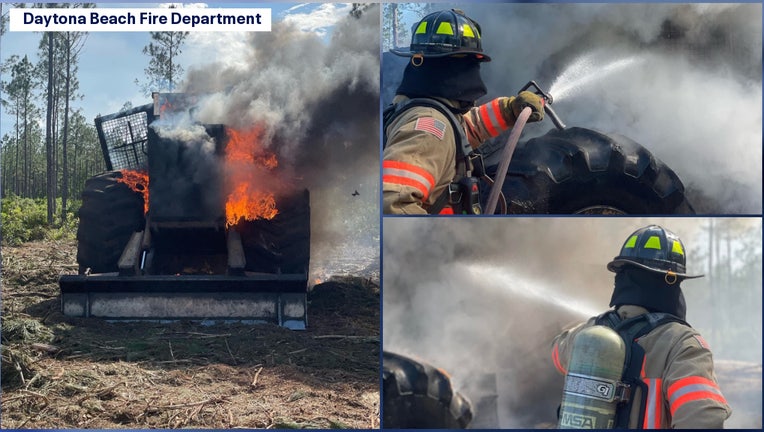 Daytona Beach Fire called to extinguish construction excavator that malfunctioned and caught fire Daytona Beach Fire called to extinguish construction excavator that malfunctioned and caught fire