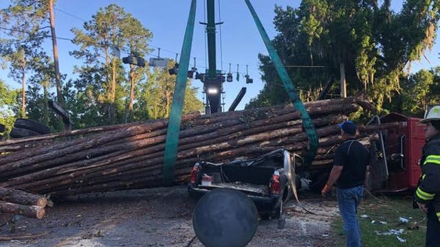'I didn't think I was going to make it': Florida man rescued after log hauler flips, falls on his truck