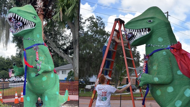 RAWRRR! DeBary Dinosaur gets ready to celebrate the 4th of July in Florida