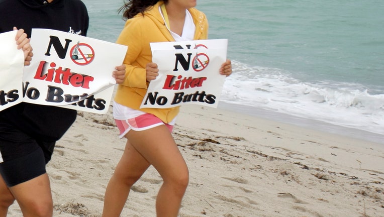 Students at an anti litter demonstration on Miami Beach.