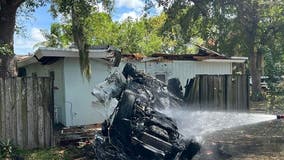 Lamborghini SUV lands on roof of Florida house, erupts in flames: officials