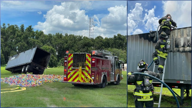 Trailer packed with 40,000 pounds of potato chips catches fire, burns in Florida
