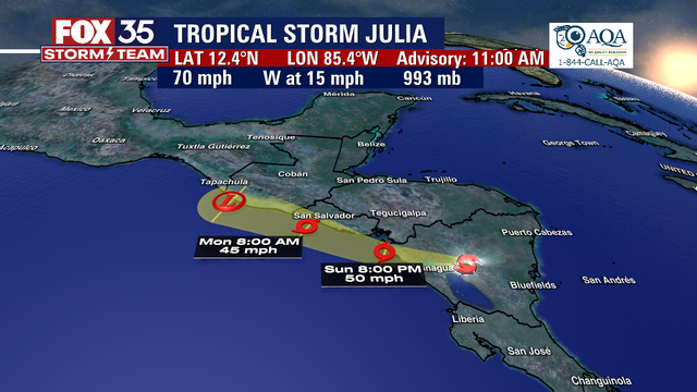 Hurricane Julia downgraded to tropical storm after making landfall in Nicaragua