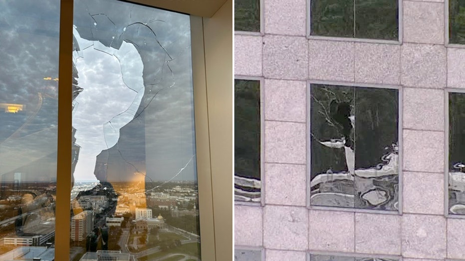 inside and outside view of broken window