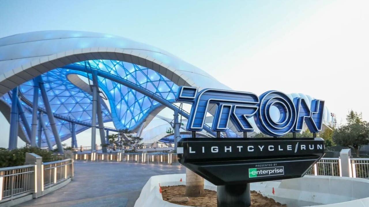 TRON ride at Disney Entrance sign goes up ahead of Lightcycle