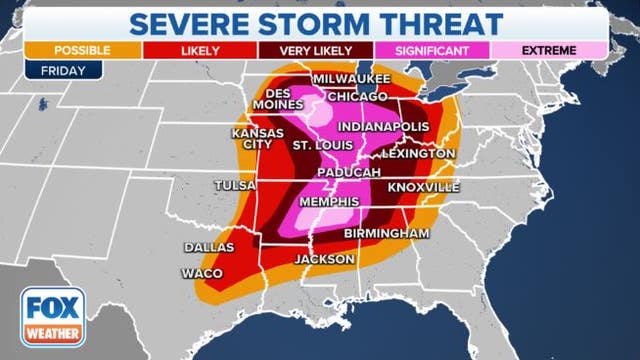 Millions of Americans under severe weather threat in Midwest and southern U.S.