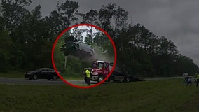 Viral video shows car launching off back of tow truck at south Georgia crash scene