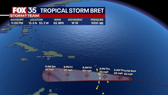 Tropical Storm Bret reaches peak intensity before impacting Caribbean islands