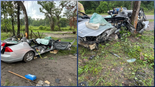 Central Florida driver injured badly after crashing into tree, fire crews say