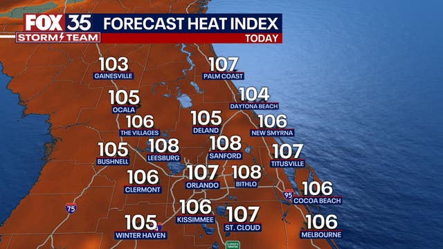 Orlando weather: Heat index values could reach up to 105-108 this afternoon