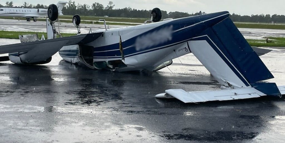 3 small planes flip over during severe storms in Kissimmee
