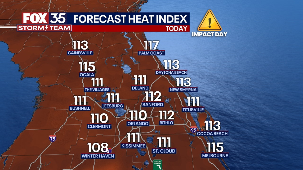 Orlando weather Sweltering heat index values to peak as high as 115