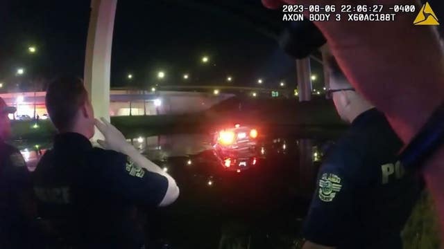 Video: Four Orlando officers race against clock to rescue man from sinking car off I-4