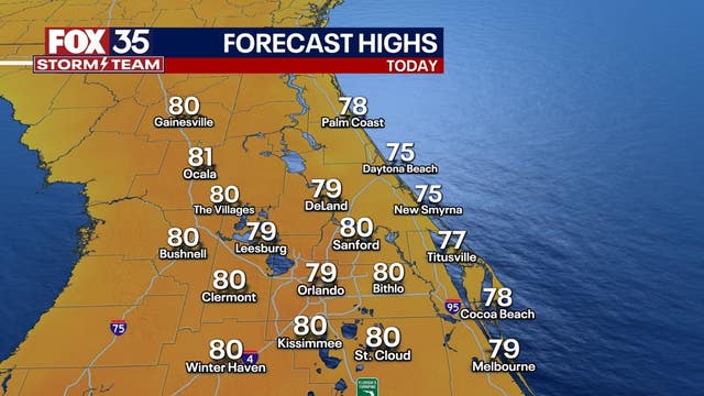Orlando weather: Highs in the mid-upper 70s and lighter breezes