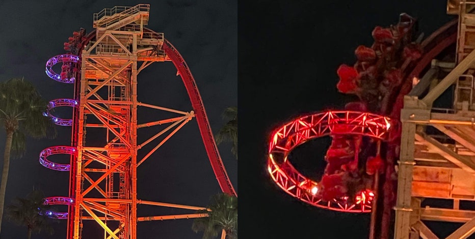 Riders stuck on Universal Orlando rollercoaster in vertical