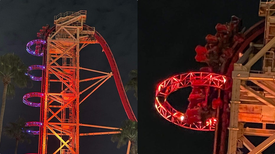 Riders stuck on Universal Orlando rollercoaster in vertical