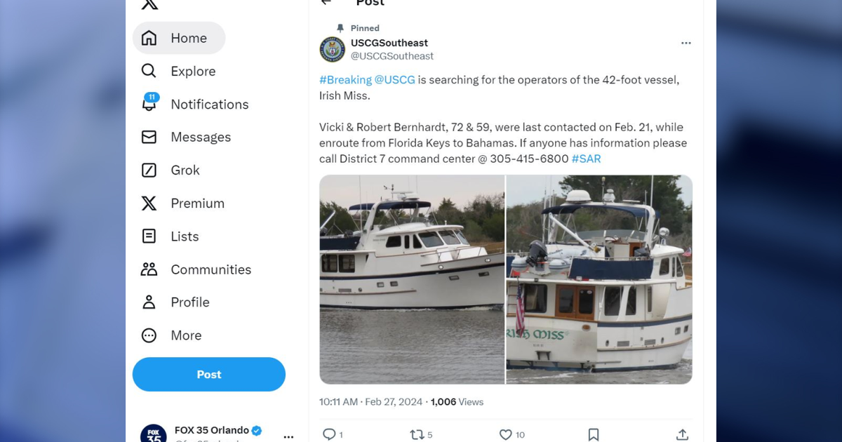 U.S. Coast Guard searching for missing boaters traveling from Florida ...