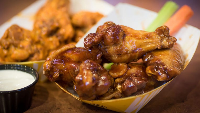 BBQ wings (front) & Medium traditional wings (back) at Buffalo Wild Wings in Arlington, VA on November 28, 2017. (Photo by Dixie D. Vereen/For The Washington Post via Getty Images)