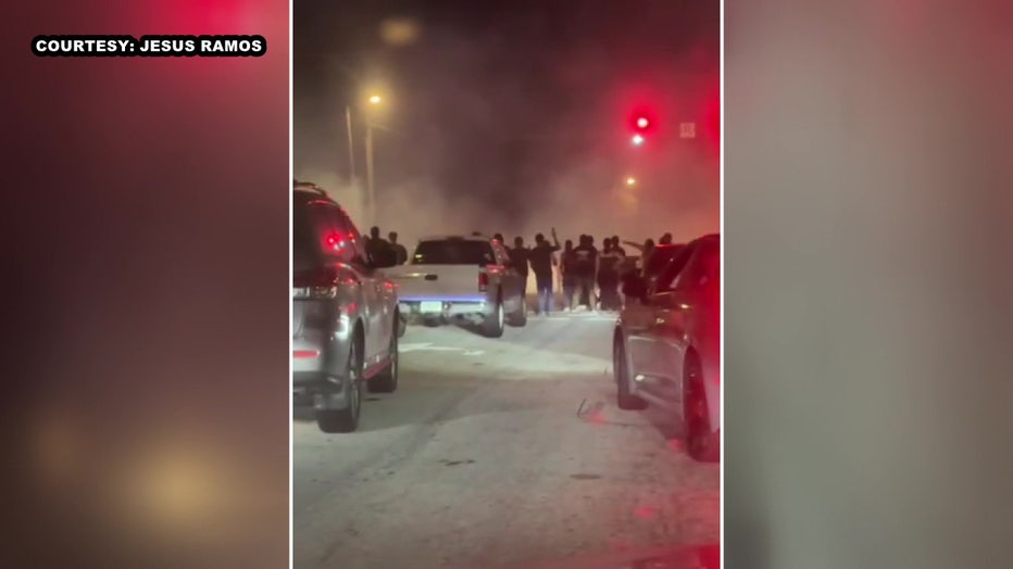 Police say dozens gathered at the intersection of Kennedy Blvd and MacDill Ave. early Saturday morning for the street takeover.