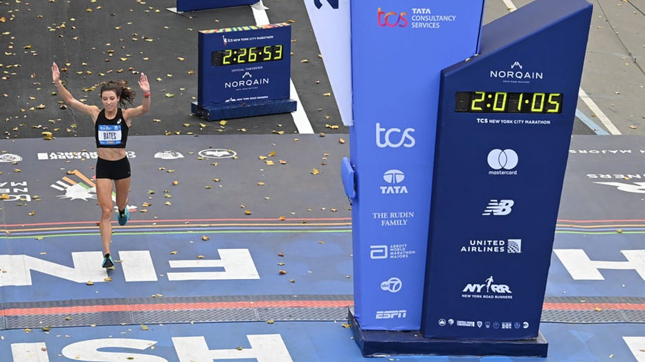 FILE - Emma Bates runs during the 2022 TCS New York City Marathon on Nov. 6, 2022, in New York City. (Photo by Bryan Bedder/New York Road Runners via Getty Images)