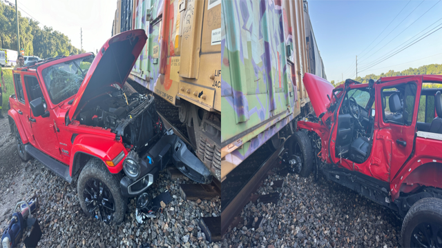 Train smashes into Jeep along train tracks in Sumter County: FHP