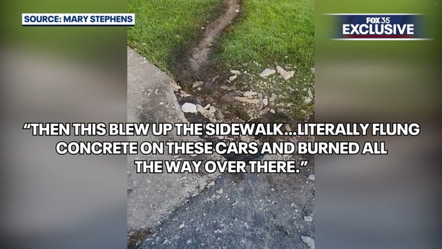 Apparent lightning strike at Orlando apartment complex leaves gaping holes, trail of burned grass