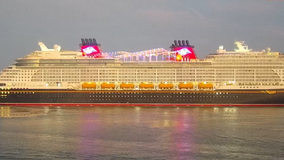 Disney's brand-new cruise ship arrives at Port Canaveral after rescuing 4 people on Monday
