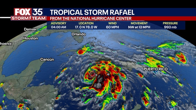 Tropical Storm Rafael likely to develop into Category 1 hurricane over the next 36 hours