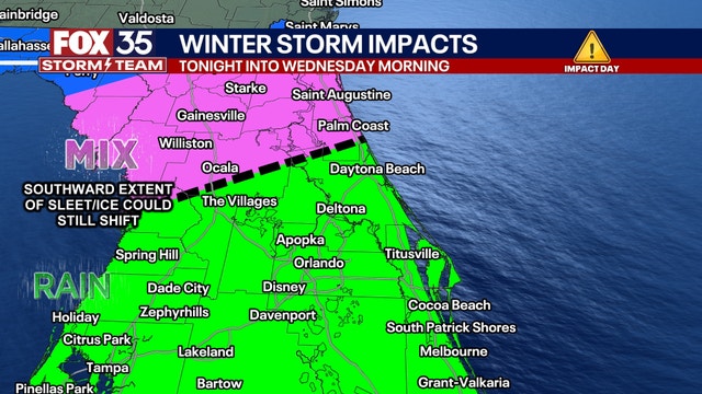 TIMELINE: System bringing wintry weather to South, heavy rain to Central Florida