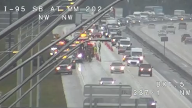 Vehicle fire causes traffic backup on I-95 southbound, 2 lanes expected to remain closed through evening