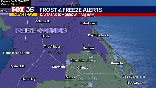 Freeze warnings issued in Central Florida, frost likely this weekend
