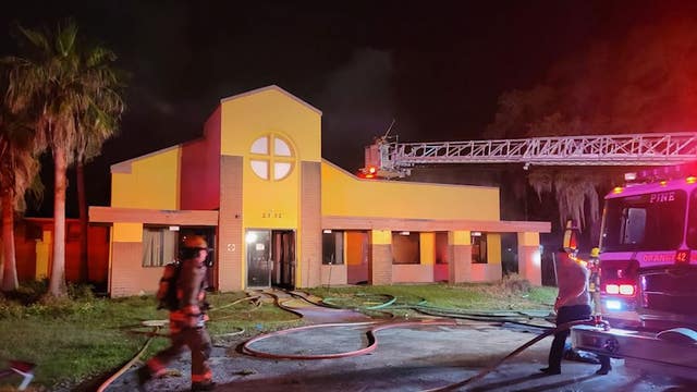 Orange County Fire crews battle flames at abandoned church