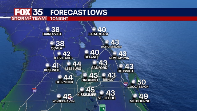 Orlando weather: Temperatures drop into the upper-30s to mid-40s overnight Friday