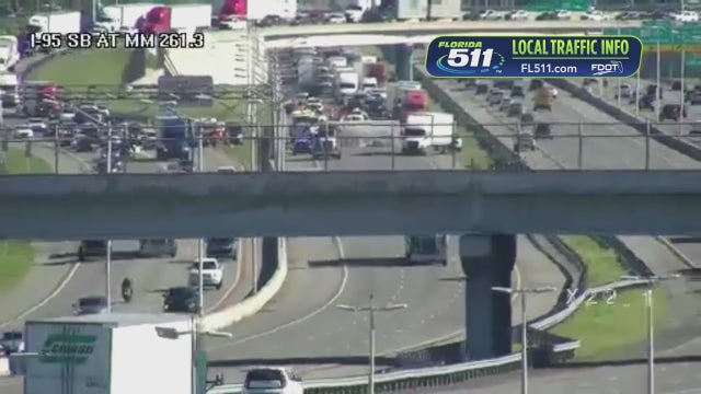 Tractor trailer overturns on I-95 northbound in Daytona Beach, blocking 3 lanes