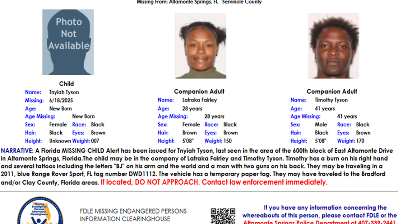 Missing Child Alert issued for newborn in Seminole County