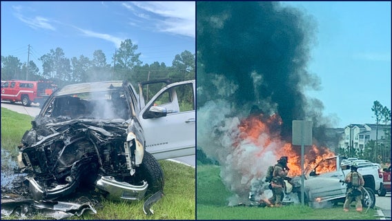 Daytona Beach crash: 1 pulled from fiery car by bystanders, officials say