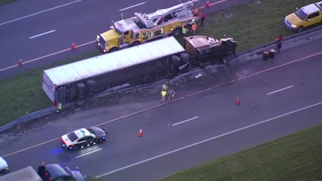 Semi-trailer overturns on Florida’s Turnpike in Lake County