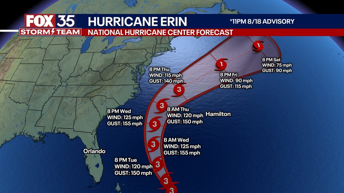 Hurricane Erin live path tracker: Cone, spaghetti models, satellite, forecast